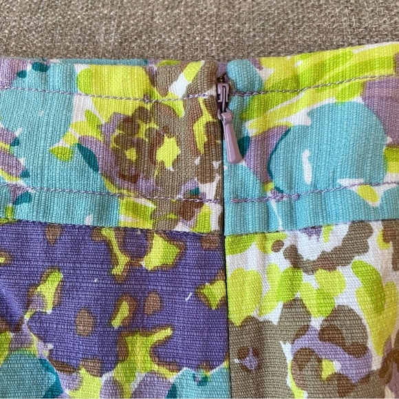 Talbots Lavender Green Aqua Floral Cotton Spandex Lined Zip Mini Skirt Summer - Picture 7 of 10